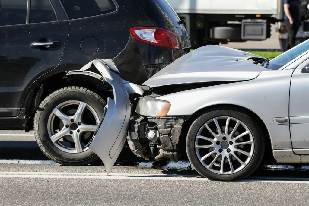 A rear end car accident.